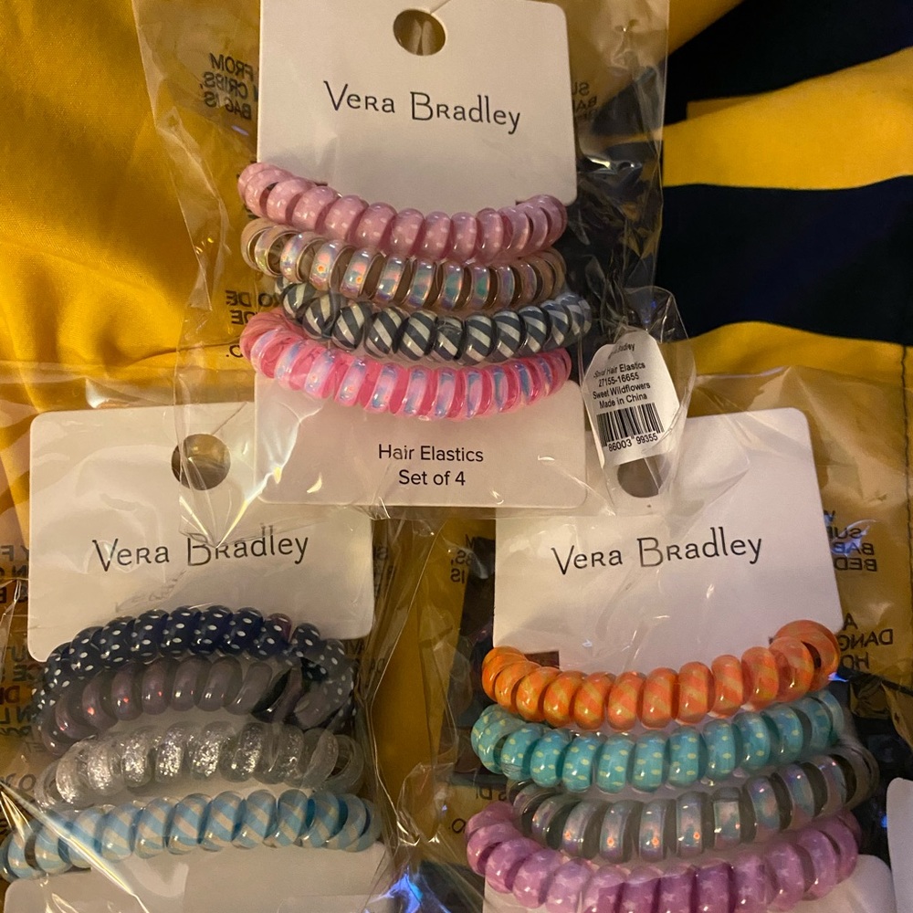 Vera Bradley Spiral Hair Ties - Pink, Blue, Silver